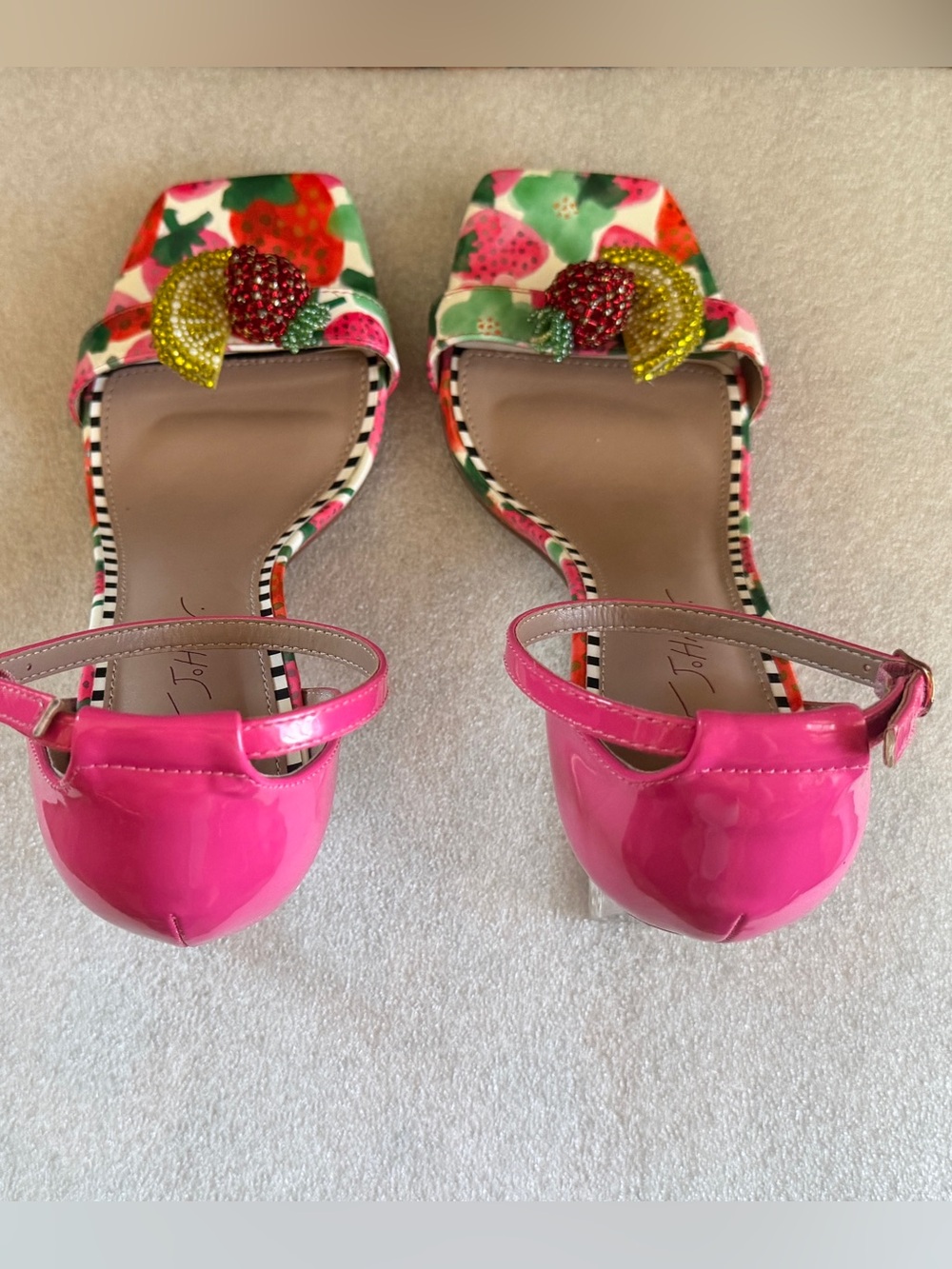 Betsey Johnson Harlem Fruit Vinyl Lucite Wedge Sandals -Two-Piece Style-Size 11 - Picture 5 of 15